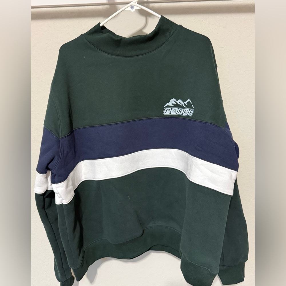 Parker Men's Forest Green Crewneck with Navy and White Stripes